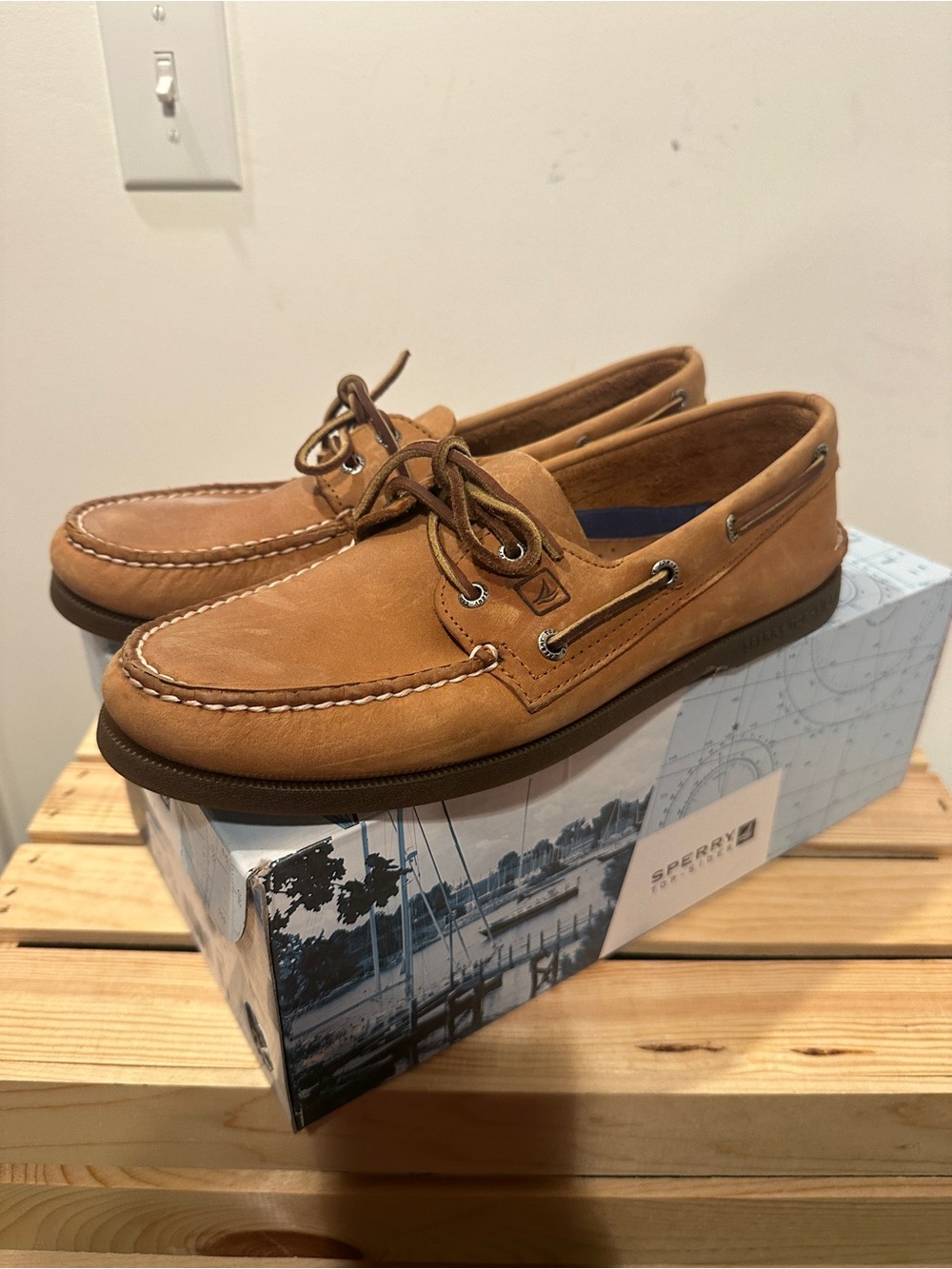 Sperry Men's A/O Sahara Sand/Tan Leather Moccasin Boat Shoes size 10